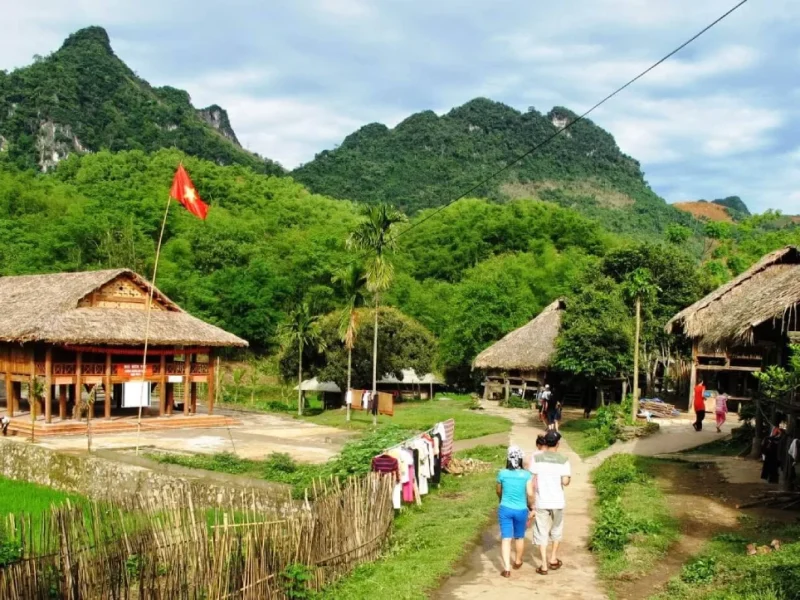 Misty mountains and lush green valley in Mai Chau - Destination of Cat Ba Discovery bus