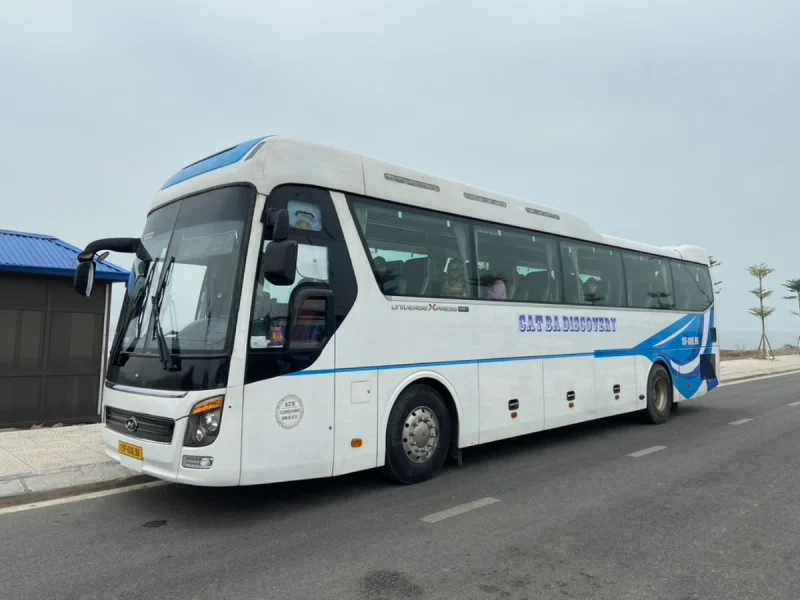 Cat Ba Discovery modern VIP bus providing direct and comfortable transfer from Tam Coc (Ninh Binh) to Cat Ba Island.